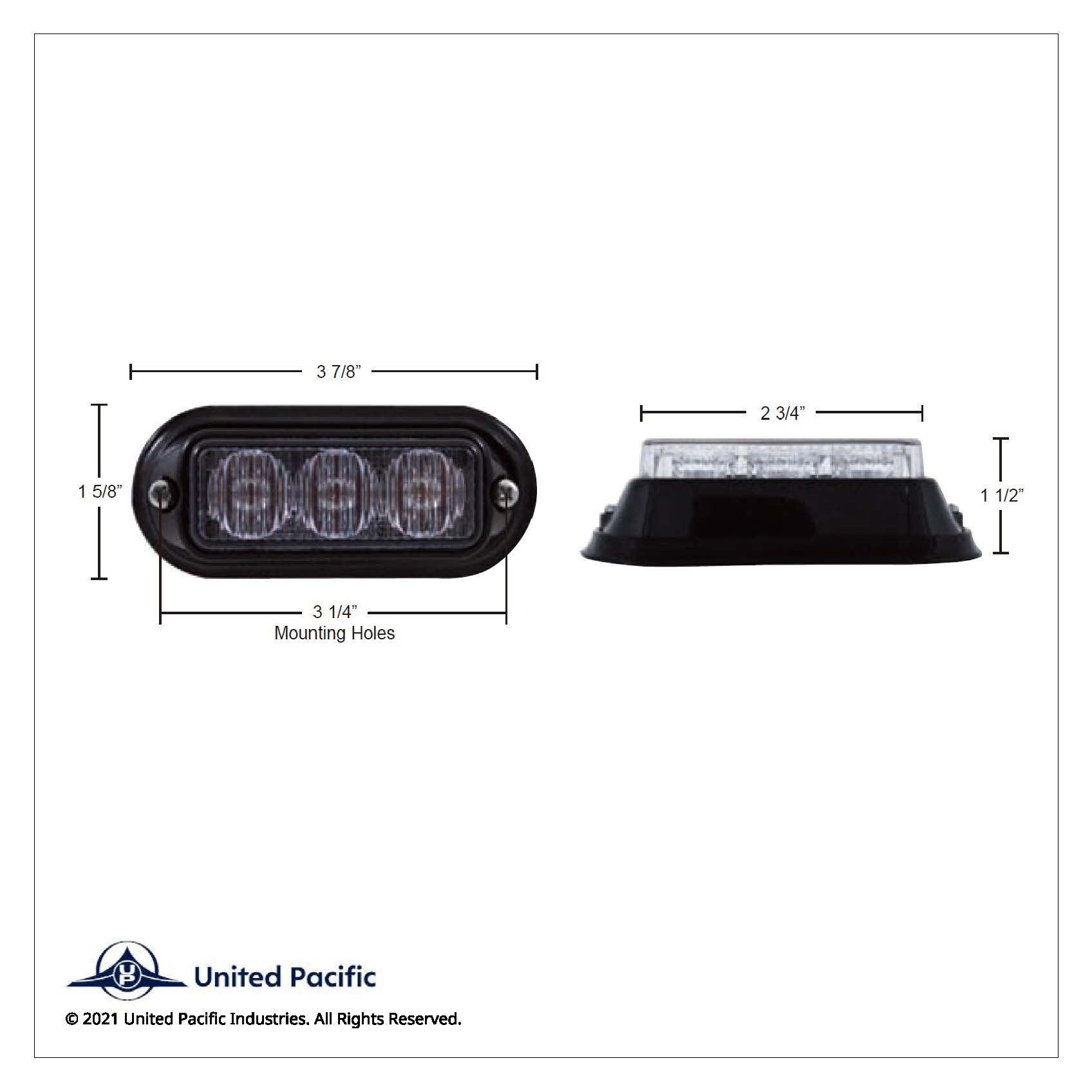 3 LED Warning Light With Black Bezel - White LED (Bulk)