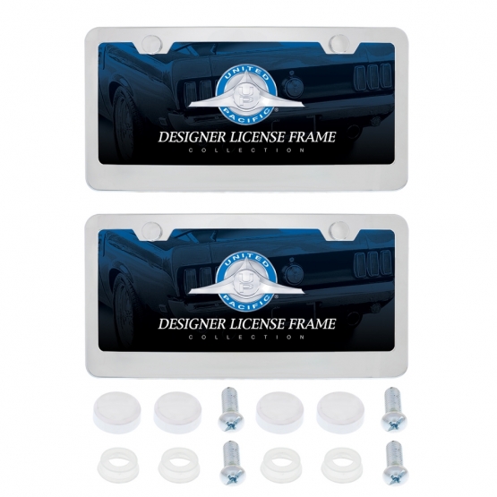 Chrome License Plate Frame With Screw Caps (2 Pack)