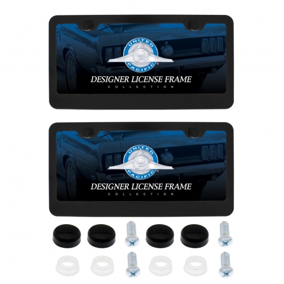 Black License Plate Frame With Screw Caps (2 Pack)
