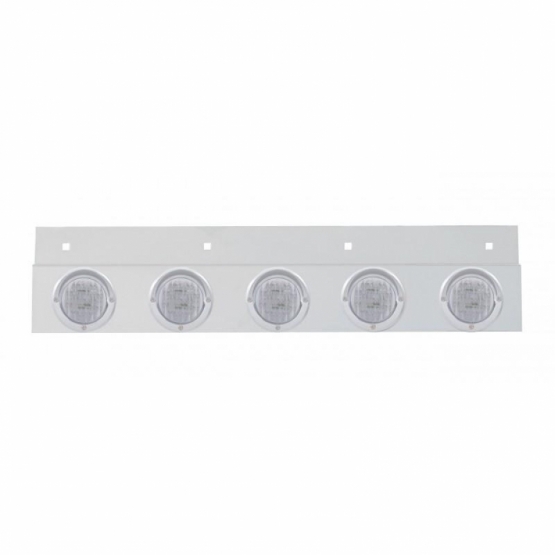 Stainless Top Mud Flap Plate With Five 9 LED 2" Lights & Visors - Red LED/Clear Lens