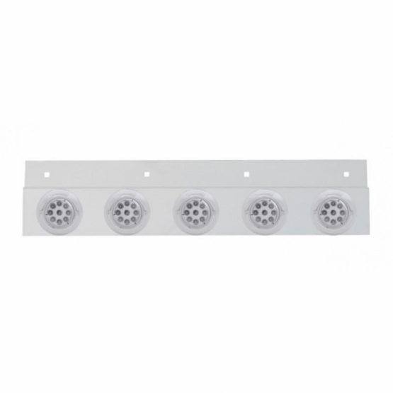 Stainless Top Mud Flap Plate With Five 9 LED 2" Reflector Lights & Visors - Red LED/Clear Lens