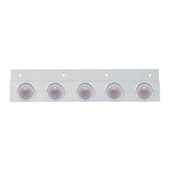 Stainless Top Mud Flap Plate With Five 9 LED 2" Beehive Lights & Visors - Red LED/Clear Lens