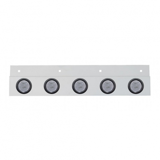 Stainless Top Mud Flap Plate With Five 9 LED 2" Lights & Grommets - Red LED/Clear Lens