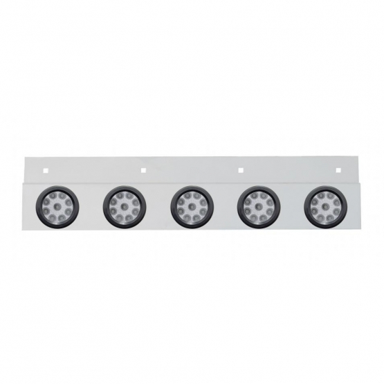Stainless Top Mud Flap Plate With Five 9 LED 2" Reflector Lights & Grommets - Red LED/Clear Lens