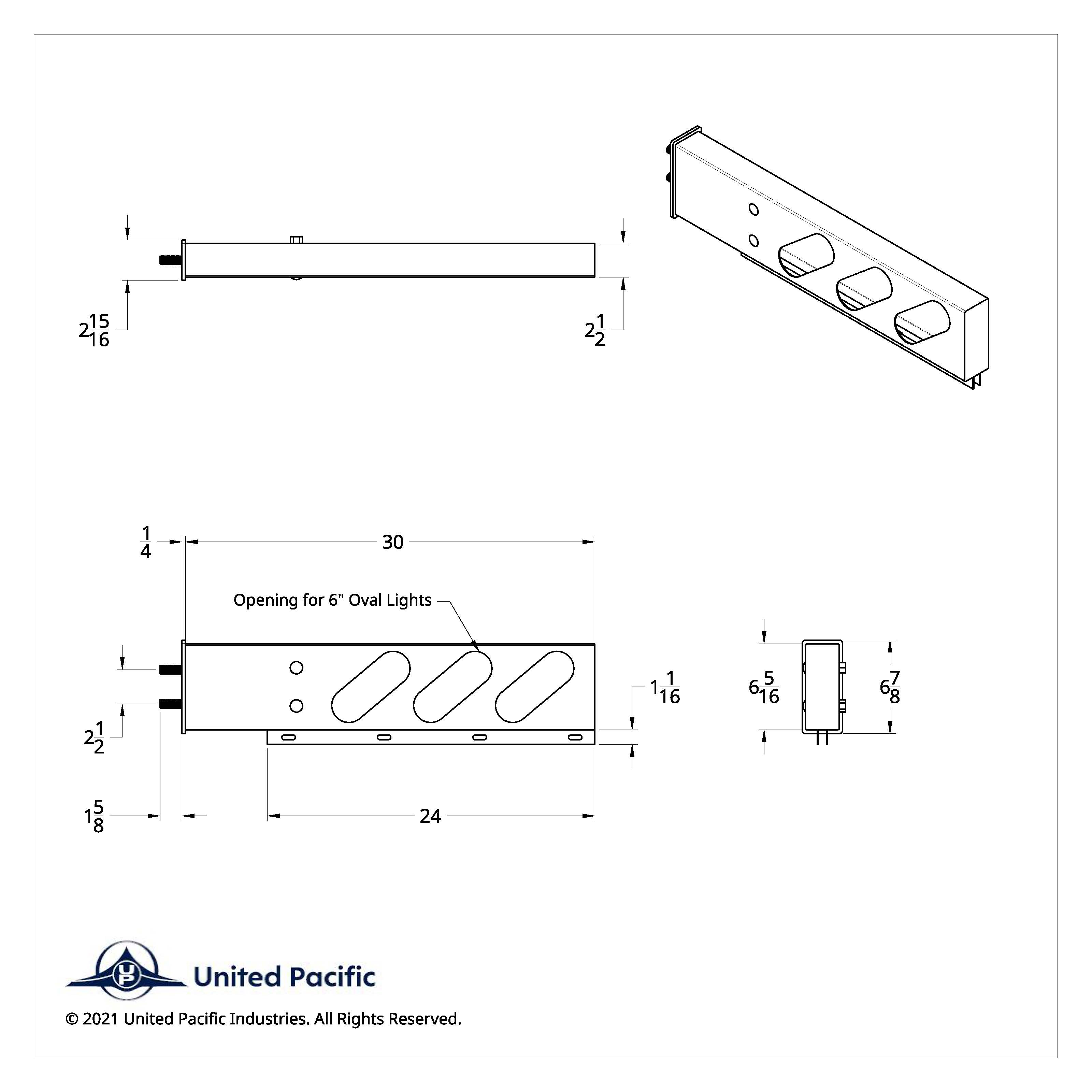 2-1/2" Bolt Pattern SS Spring Loaded Bar With 6X 22 Red LED 6" Oval GloLight & Grommet -Clear Lens