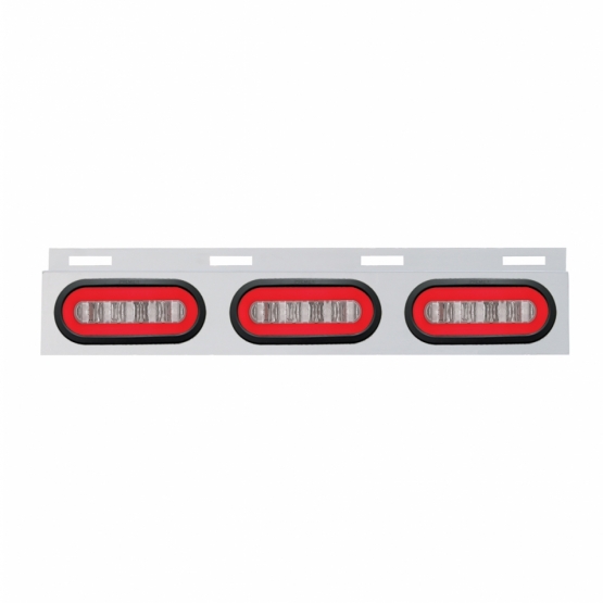 Stainless Top Mud Flap Bracket With Three 22 LED 6" Oval GloLight & Grommet - Red LED/Clear Lens