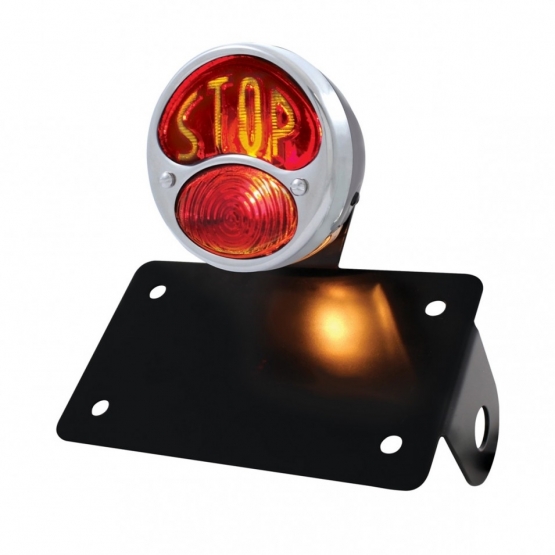 SS & Black Housing 1928 Ford STOP style Tail Light Assembly With Horizontal Mounting Bracket