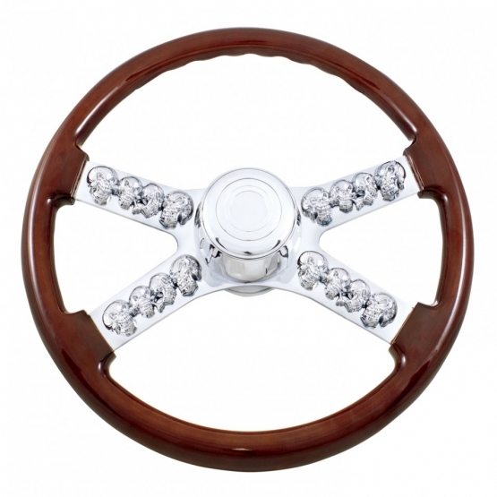 18" Skull Steering Wheel With Hub & Horn Button Kit For Peterbilt (1998-2005) & Kenworth (2001-2002)