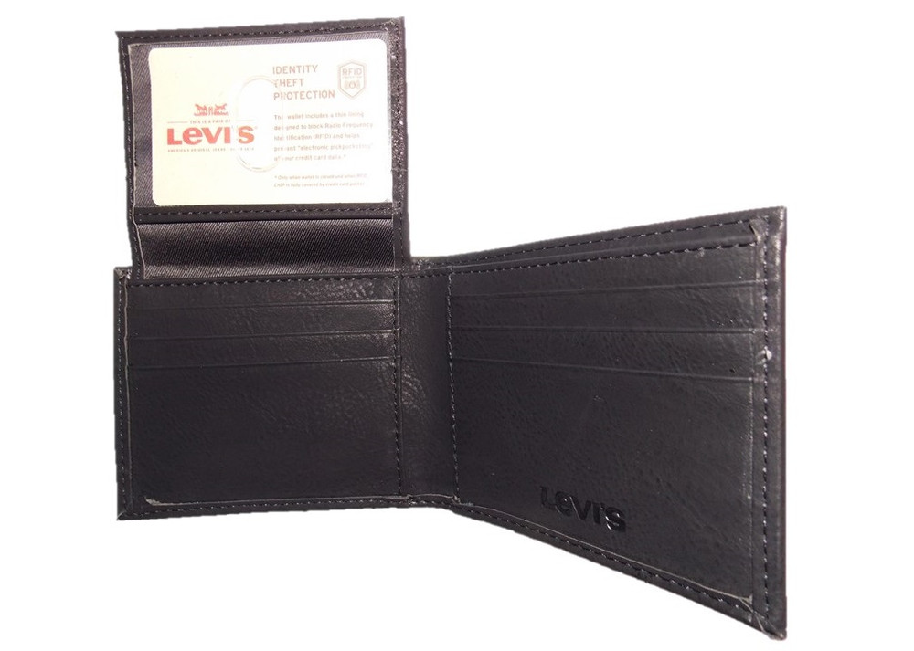 Traditional Billfold Black Leather Wallet Levis For Men