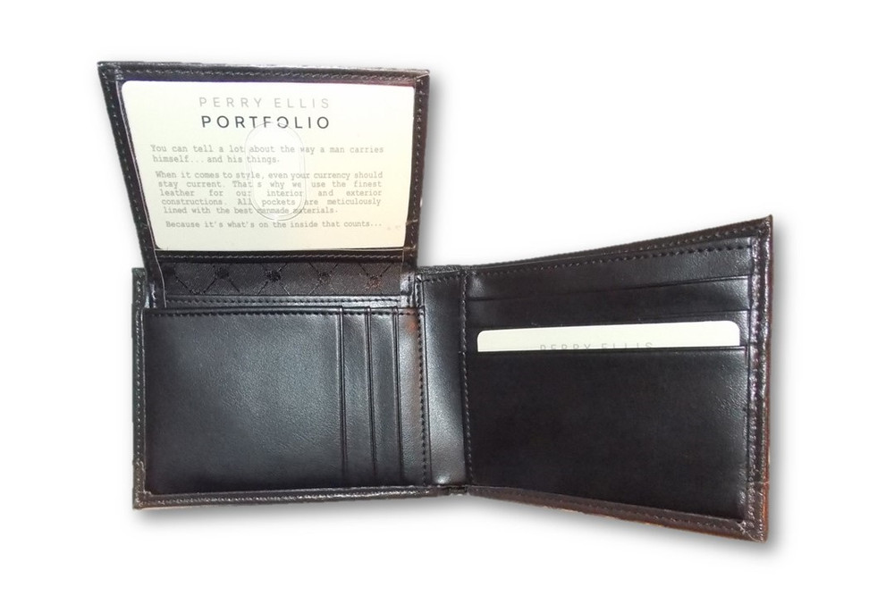 Men's Leather Wallet Perry Ellis Portfolio Black