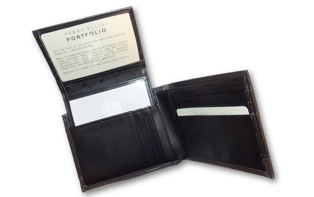 Men's Leather Wallet Perry Ellis Portfolio Black