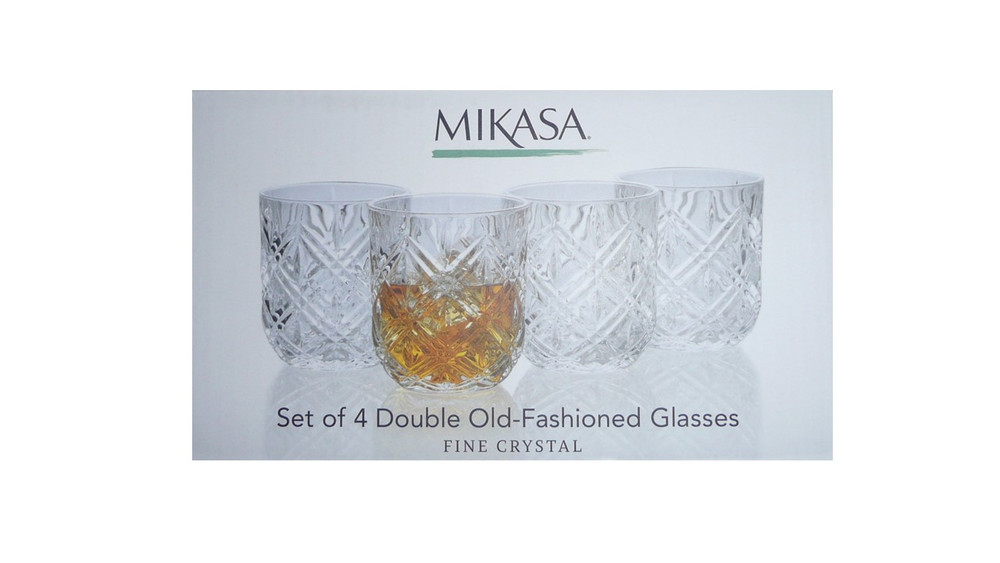 Mikasa Aline Double Old-Fashioned Whiskey Glasses, 14-Ounce, Clear