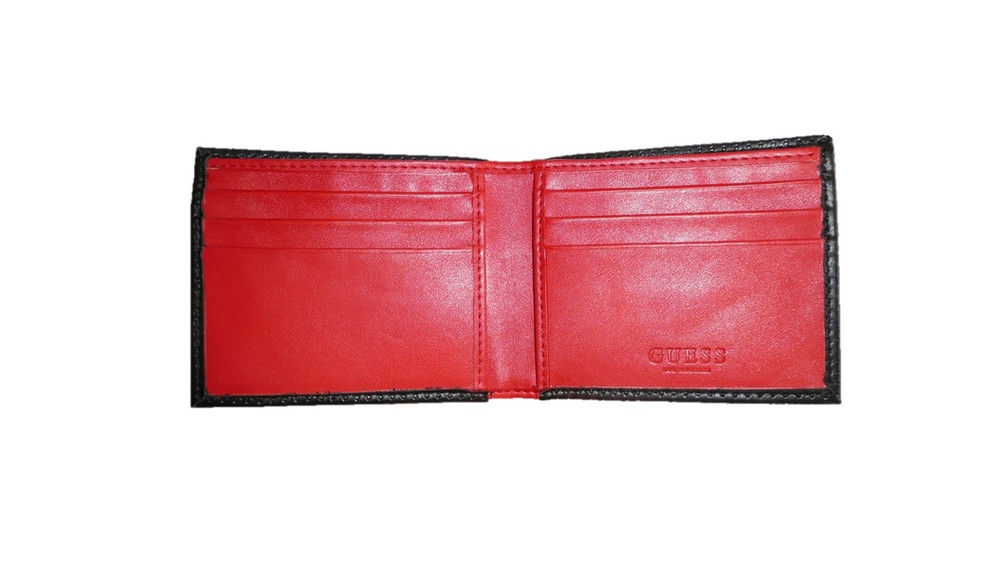 Guess Men's Leather Mesa Billfold Wallet - Black/Red