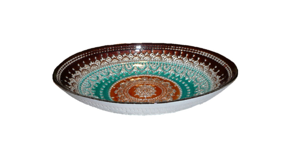 Hand Decorated Oval Glass Bowl Set of 2 Artistic Accents