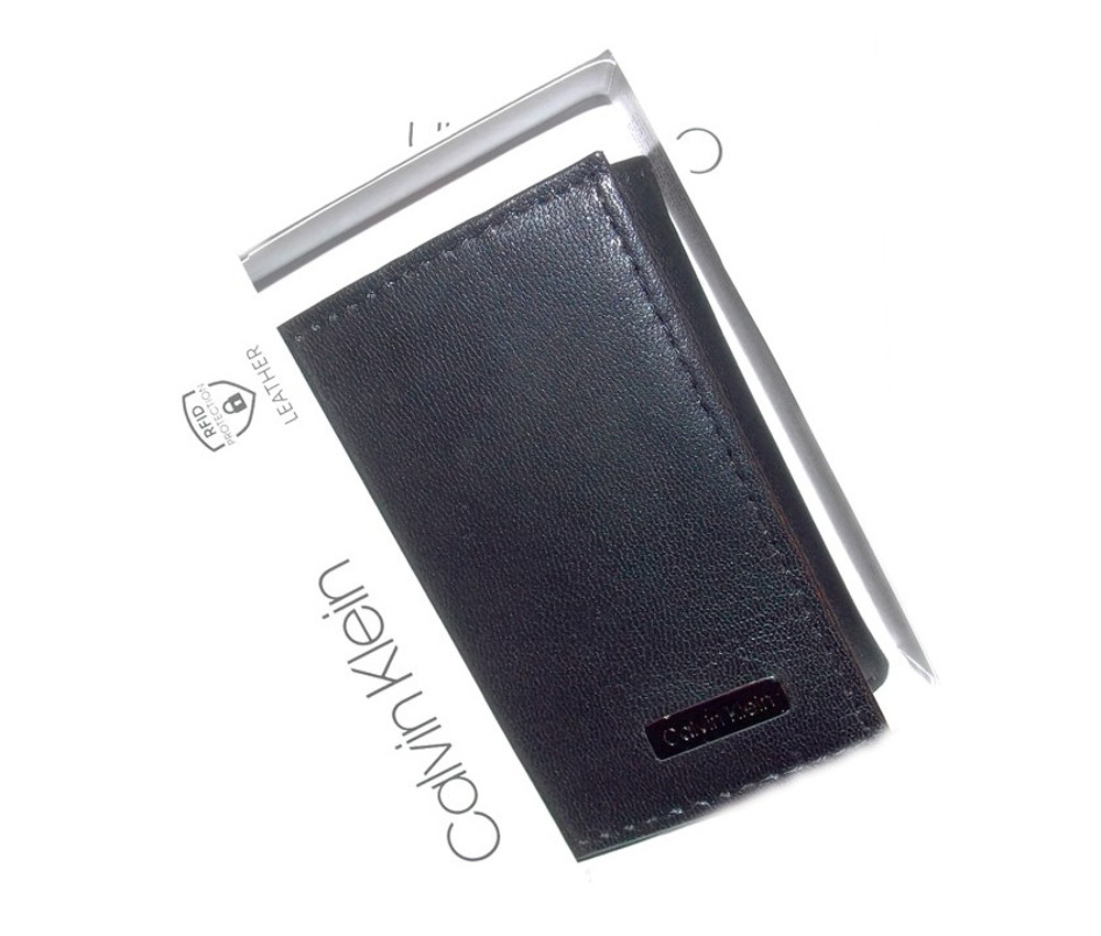 Compact Small Trifold Black Genuine Leather Wallet | Calvin Klein
