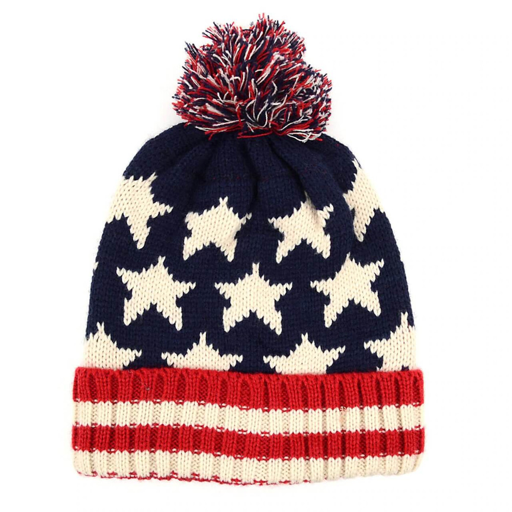 American Flag Winter Hat Knit Pom Beanie