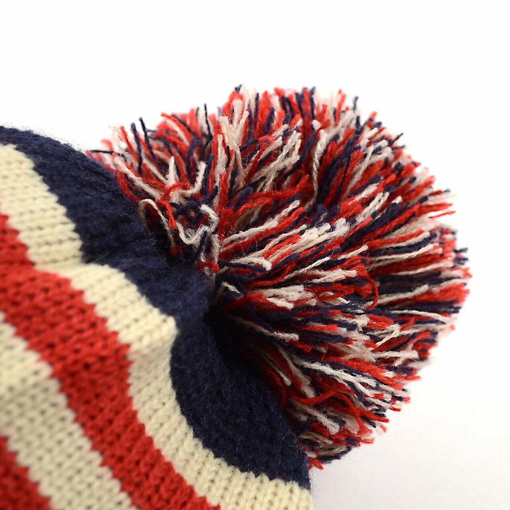 Kid's Winter Bobble Hat American Flag Knit Pom Beanie