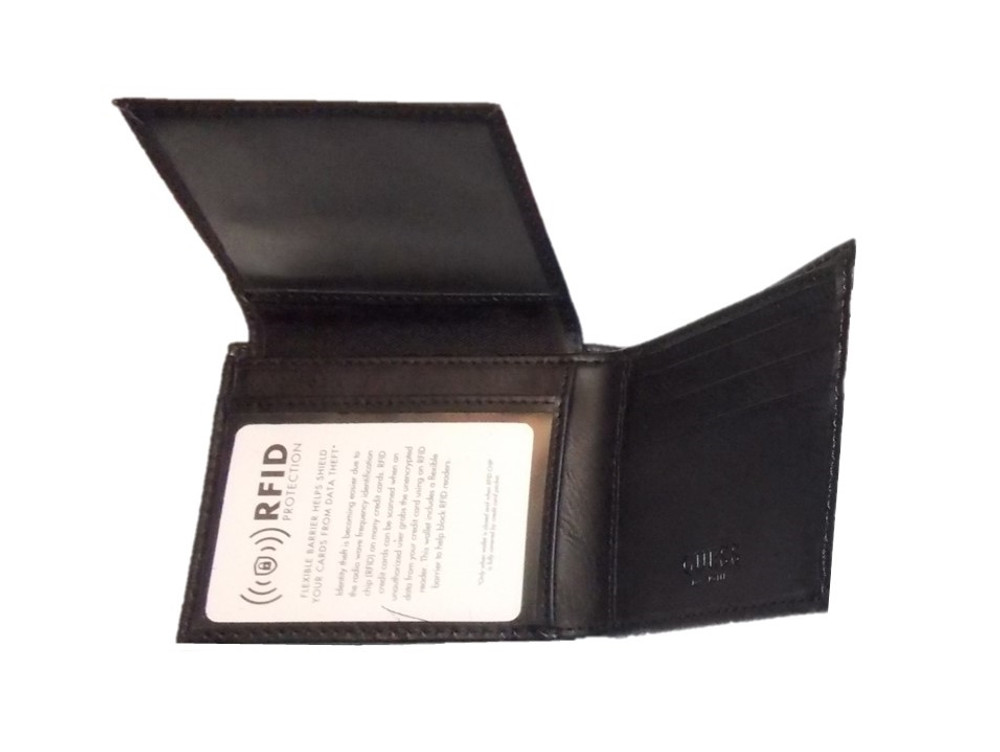 Mens Bifold Guess Patch Black Wallet Double Clear Window