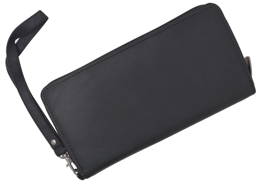 Women's Black Leather Zip Wallet - Clémence Empreinte