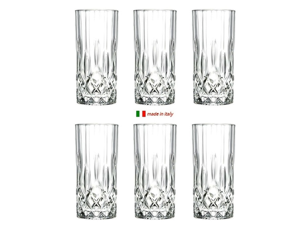 European Hand Cut Crystal Highball Tumbler Glass - Set/6 - Frosted