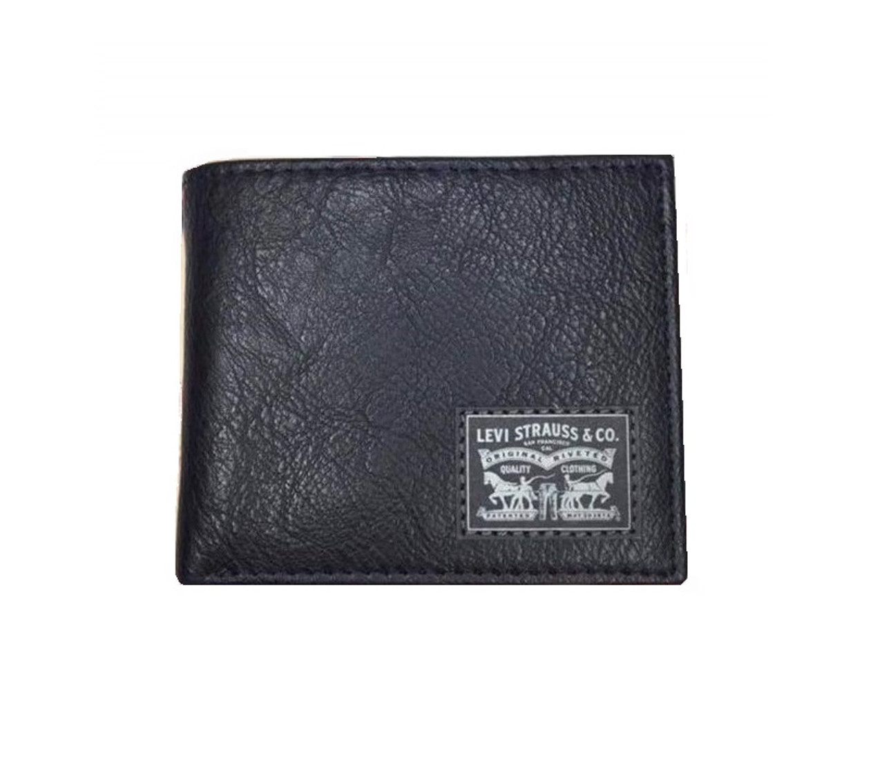 Men's Black Leather Wallet Bifold Levi's Patch