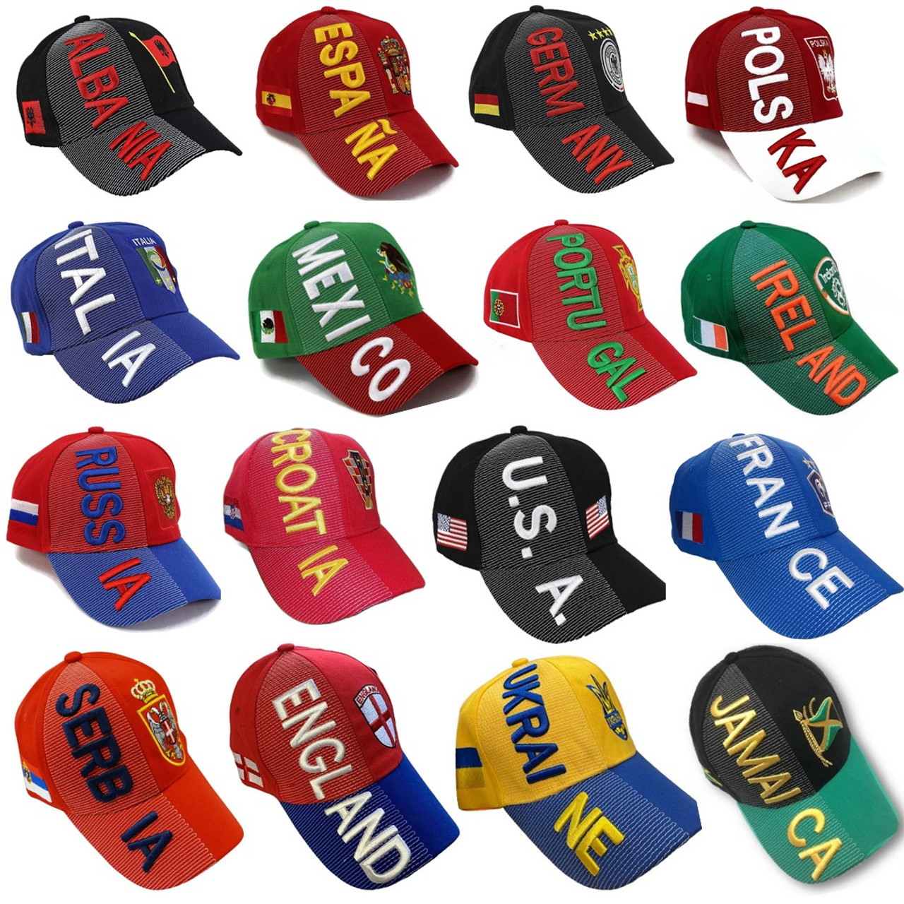 International World Sports Countries Baseball Hat Layered PVC Letters  Strapback, Colombia Blue Red Gold 