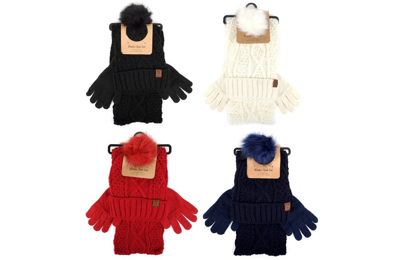 Royal Blue 3 Piece Fleece Hat Scarf & Glove Matching Set 