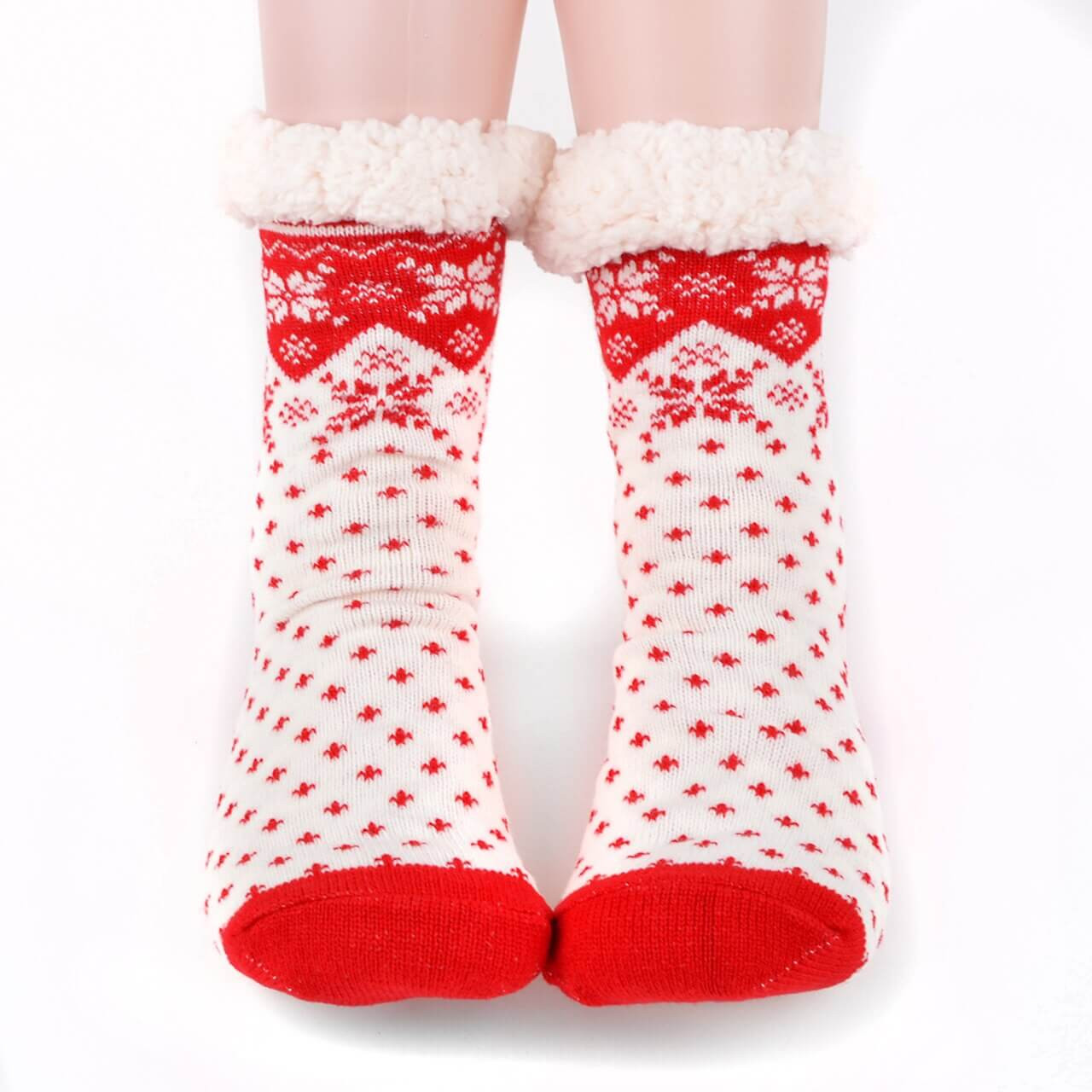 Women's Plush Sherpa Winter Slipper Socks Non Slip Snowflakes