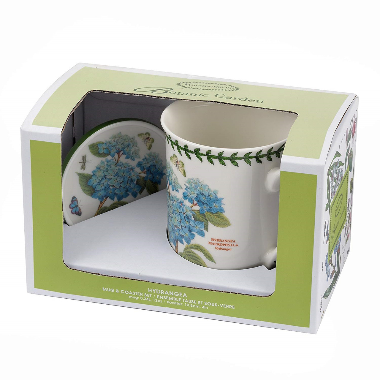 Ceramic Floral Coffee Mug Coaster Hydrangea Set Botanic Garden