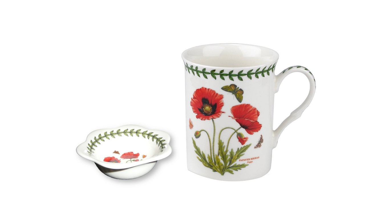 Park Hill Poppy Garden Stoneware Cappuccino Cups Set/4
