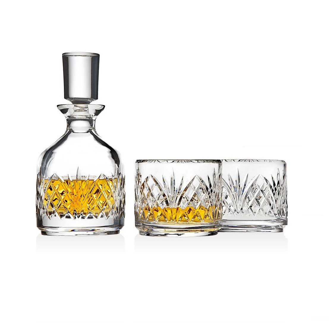 Brilliant Cut Crystal Stacking Decanter & Tumblers Set For Two