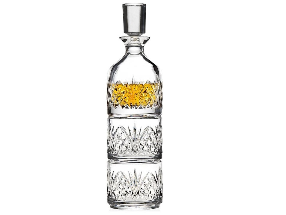 Brilliant Cut Crystal Stacking Decanter & Tumblers Set For Two