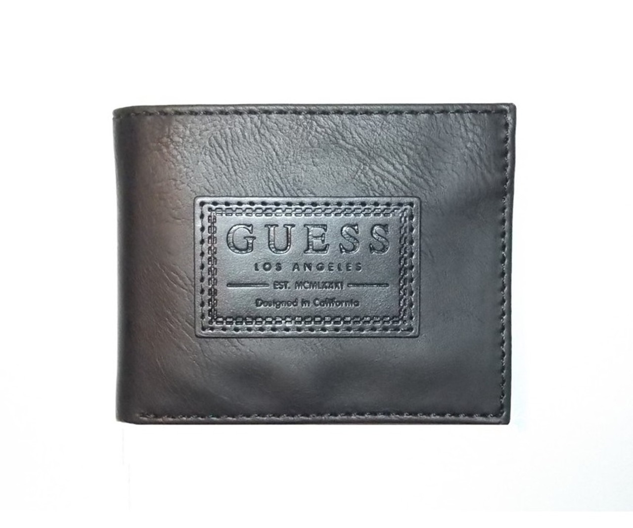 Mens Bifold Guess Patch Black Wallet Double Clear Window