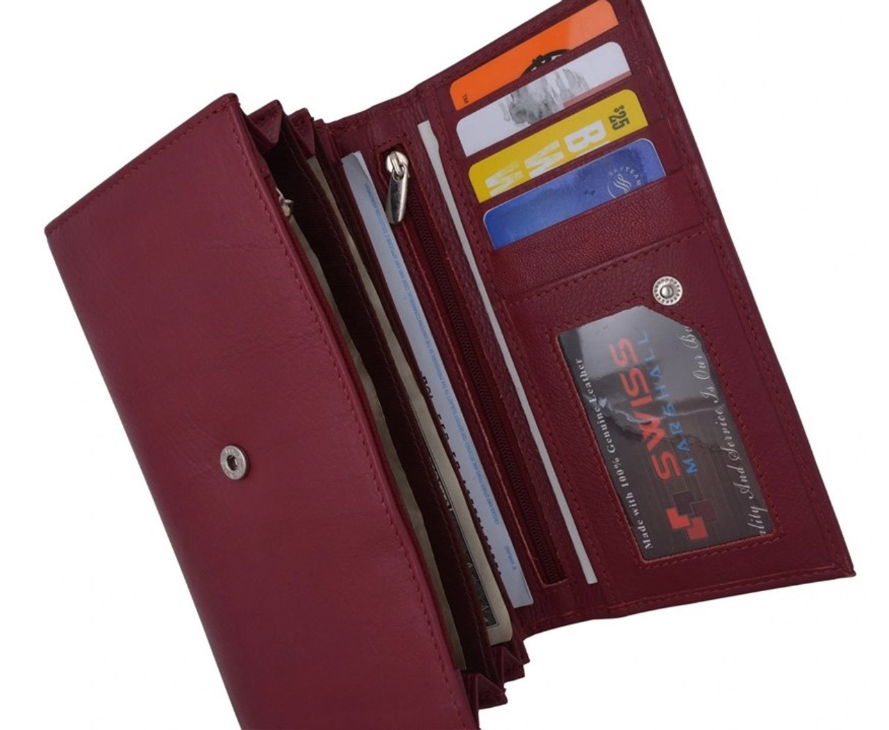Womens Checkbook Wallet with ID Window and Snap Button Closure
