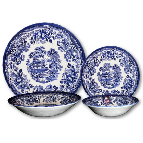 English Pottery Blue and White Plates Bowls Set Churchill 