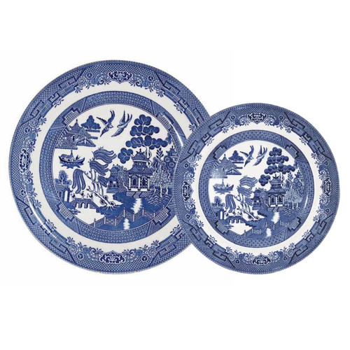 English Pottery Plates Blue Willow Collection