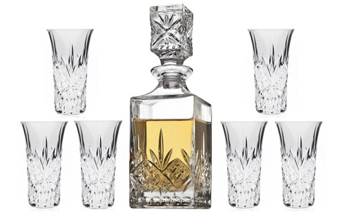 cut crystal barware set spirit decanter and six shooters