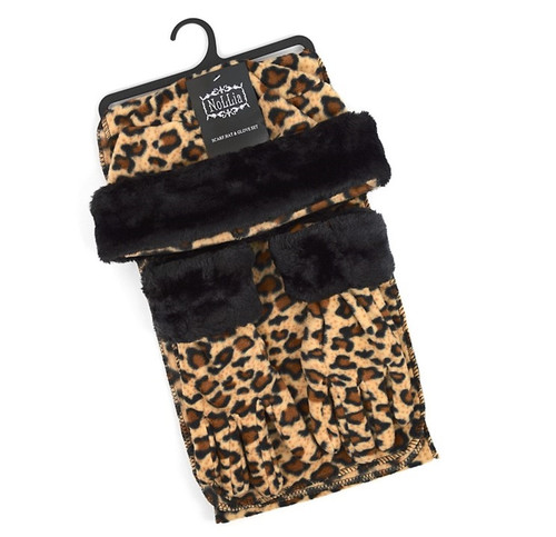 Winter Jaguar Fleece Hat Scarf and Gloves With Fur Trim Matching Set for Women