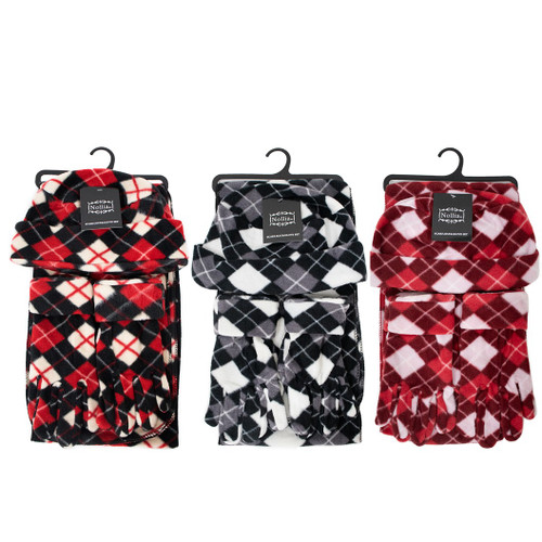 Ladies Winter Fleece Hat Gloves Scarf Sets 3-Pc