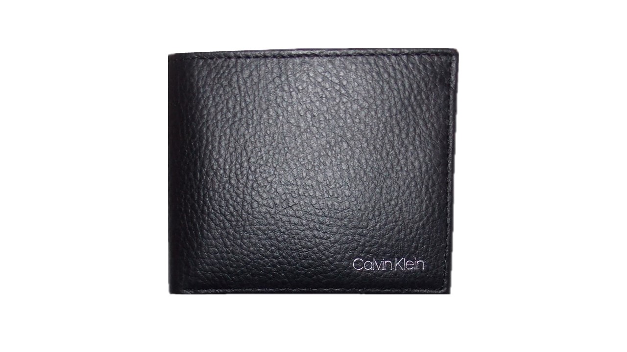 Calvin Klein Mens Saffino Leather Bi-Fold Wallet - Black - One Size