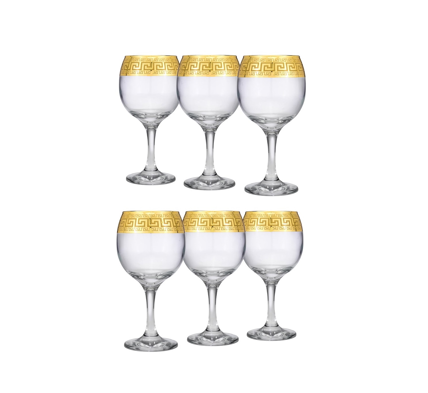 6 (6 oz) Piece Greek Key Gold Champagne Flute w/V Pattern Glass Set –  Natality Kitchen and Gifts