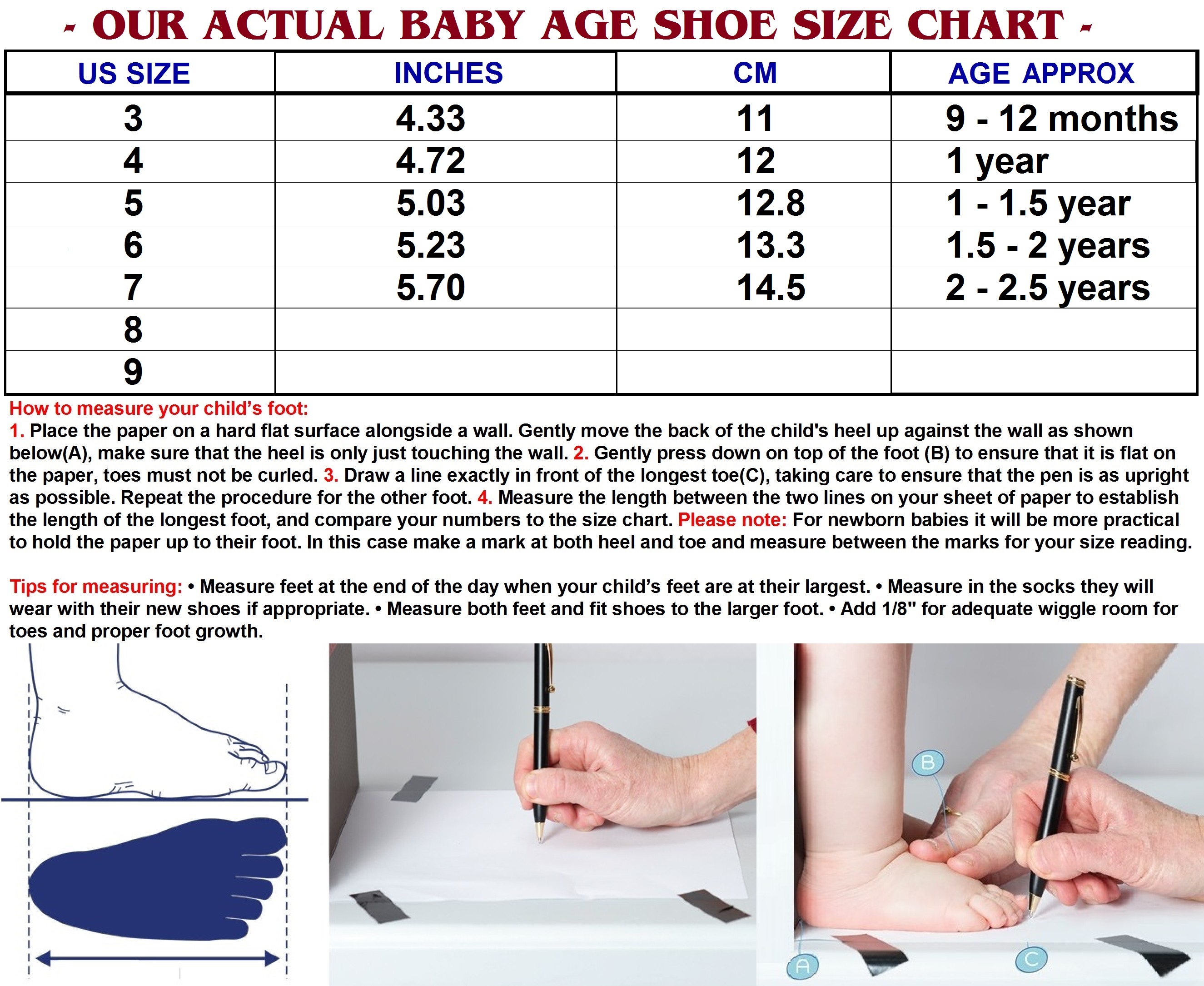 Kid Us Size Chart 3t