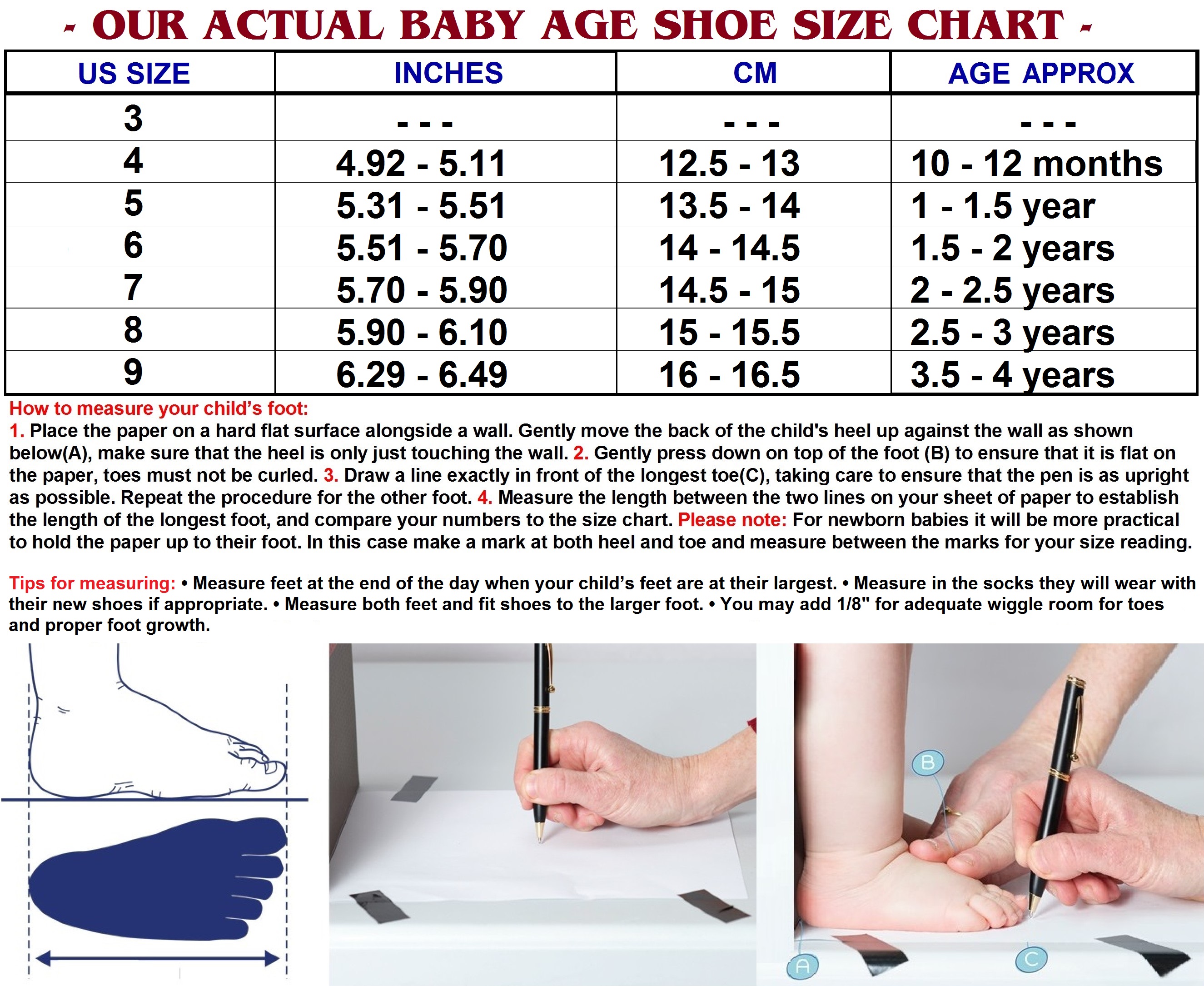 1 year old boy foot size