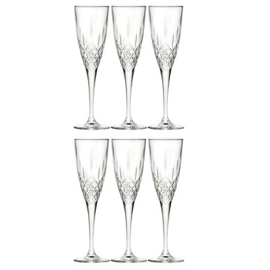 Patterned Glass Champagne Flutes, Set of 6