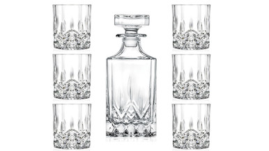 Whiskey Decanter with Set of 8 Old Fashioned Glasses — Queen Lace Crystal