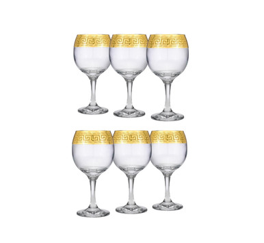 Vintage Greek key detailed white wine glasses gold trim Italy never be –  The House of Hanbury