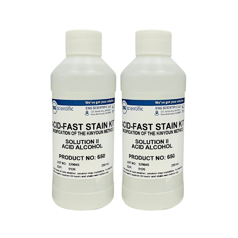 Acid-Fast Stain Kit (Kinyoun Method) - Solution II - Acid Alcohol (3% HCl) 2 x 250mL