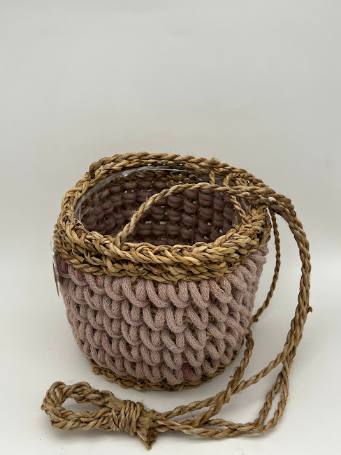 Handmade Seagrass With Pink Jute Drawstring 39894