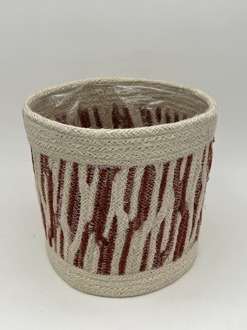 Ivory And Red Braided Jute Potcover L 39910