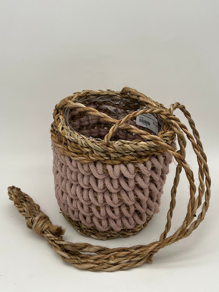 Handmade Seagrass With Pink Jute Drawstring MD 39895